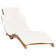 vidaXL Folding Sun Lounger with Cream White Cushion Solid Teak Wood 2BB