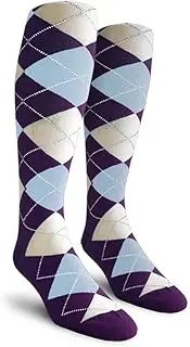 [Golf Knickers] Colorful Knee High Argyle Cotton Socks For Men Women and Youth - DDDD: Purple/Light Blue/White - Mens
