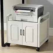 YVYKFZD Rolling Under Desk Printer Stand, Mobile Printer Table with File Cabinet, Heavy Duty Printers Shelf, Small Printers Cart, for Office Home Classroom(White+White,L19.6/50cm)