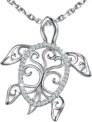 Sterling Silver Sea Turtle Necklace Tree of Life Tortoise Pendant Holiday Beachy