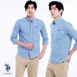 【U.S. POLO ASSN.】男款細格紋長袖襯衫-綠色格/藍色格 US POLO