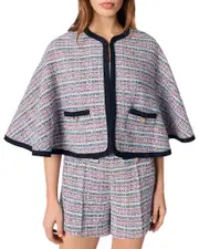Maje Tweed Contrasting Trim Cape