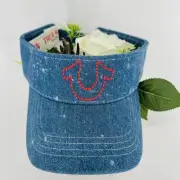 NWT True Religion Buddha Wash Denim Blue Visor Adjustable Strap Unisex Adult Hat