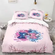 v1411 Bed Sheets Duvet Cover Stitch Lilo Printed Bedding Set Large King Size Single Double Microfiber Duvet Cover Set with Pillowcase Cartoon 3-Piece
