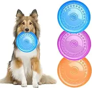 3Pcs Frisbee Dog Toy,Rubber Dog Flying Discs Soft Teeth Cleanning Chew Toys,Durable Flexible Floatable Dog Disc Toy in 3 Colors for Small Medium Large Dogs to Fetch & Catch