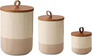 Jueison Coffee Canister, Ceramic Food Storage Jars with Lids Salt Matcha Container Brown Sugar Container Bowl for Kitchen Tea, Coffee Beans, Spice (#001Khaki-Set of 3)