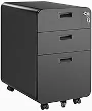 Desky 3 Drawer Mobile Filing Cabinet – Steel Office Pedestal with Lock, Caster Wheels, Hanging File Drawer, Anti-Tip Design – Under Desk Storage for A4 & Folders