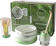 Set of 5 Matcha Set Whisk and Bowl Matcha Whisk Set with Whisk Holder Matcha Spoon Sifter(White and Green)