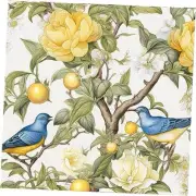Blue Bird Wallpaper Peel and Stick Wallpaper Lemon Tree Wallpaper Yellow