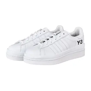 Adidas Y-3 HICHO黑字壓印LOGO皮革厚底運動板鞋(白)