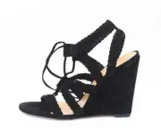 Schutz Angus Black Suede Tie Up Wedge Heel Single Sole Dainty Sandals Pumps