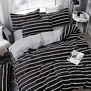 Stripe Duvet Cover King Size,Geometry Theme Bedding Set Reversible White Stripe Soft Lining Quilt Cover Queen Size Bedroom Decor Quilt Cover Set for Kids Adult Teen,King(245x210cm)