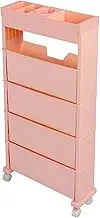 Movable Bookcase, Large Capacity Multi Layers Rolling Organiser Shelf for Indoor for Office (Pink)