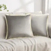 Pack of 2 Velvet Decorative Throw Pillow 18" x 18" (Pack of 2) Grey/Cream