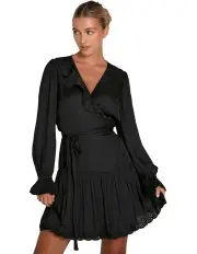[Belle & Bloom] Wild Flower Embroidered Wrap Dress in Black