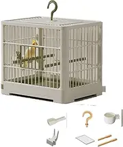 Small Bird Cage - Portable Bird Container, Birds Travel Cage, Small Birds Carrier Travel Cages, Parrot Travelcarrier, Suitable for Many Parrot, Easy to Carry, Removable Tray Hook Handle (White)