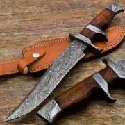 Custom Hand Forged Damascus Steel Bowie Knife Grooming Knife With Leather Sheath
