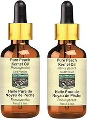 Devprayag Pure Peach Kernel Oil (Prunus persica) with Glass Dropper Natural Therapeutic Grade Cold Pressed (Pack of two) 100ml X 2 (6.76 oz)