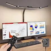 Anyuainiya LED Desk Lamp with Clamp, Architect Desk Lamp for Home Office with Atmosphere Lighting, 24W Ultra Bright Human Body Sensor Dimmable Computer Table Light Rotatable Office Lamp with Base