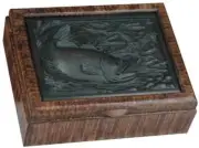 Box MOUNTAIN Lodge Jumping Bass Fish Hinged Lid Chestnut Ebony Black Resin