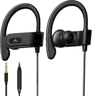 [Avantree] E171 - AUX 3.5mm Wired Earbuds with Microphone & in-Line Volume Control, Compatible with Traditional 3.5mm AUX Phones - Corded Headphones with Ear Hook for Running & Sports, Black