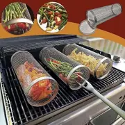 BBQ Net Rolling Grilling Basket Tube Round Stainless Steel Grill Mesh Cylinder
