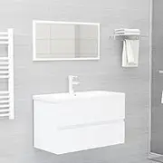 Bathroom Furniture Set White Engineered Wood,Modern Bathroom Furniture Set with Sink Cabinet, BuiltIn Basin, and Mirror for Stylish and Functional Bathroom Organization Bathroom Furniture