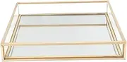 BUGUUYO Vanity Tray Gold Rim Glass Tray Gold Mirror Tray Mirror Glass Perfume Glass Platter Metal Gold Room Decor Dresser Decor for Bedroom Glass Tray for Vanity Rectangle Perfume Tray, 15.5x15.5CM
