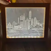 NEW San Francisco Skyline Light LED USB Powered Plug Beechwood Frame Light Up