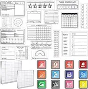 Outus 32 Clear Journal Stamps Set - 18 Silicone Calendar Planner Month Week Date Organizer, 12 Colorful Craft Ink Pad, 2 Clear Stamping Blocks for Scrapbooking Card Making