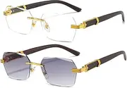 [AIEYEZO] Retro Rimless Sunglasses Rectangle Women Men Vintage Frameless Sun Glasses Fashion Frameless Square Tinted Glasses