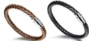 Men's Genuine Braided Leather And Stainless Steel Magnetic Clasp Bracelet New