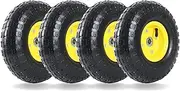 (4 Pack) AR-PRO 4.10/3.50-4" All Purpose Utility Air Tires and yellow Wheel - with 10" Inner Tube, 5/8" Axle Bore Hole, 2.2" Offset Hub and Double Sealed Bearings for Hand Trucks and Gorilla Cart