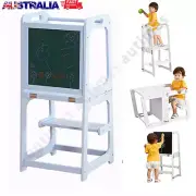 Toddler Step Stool Anti Falling Wooden Learning Stool Ladder Tower w/ Chalkboard