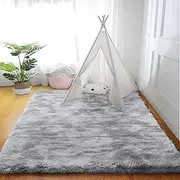 Tinyboy-hbq Area Rugs Soft Shaggy Comfy and Fluffy Rug for Living Room Bedroom Kids Room Nursery Modern Carpet Indoor Floor Mat Anti-Skid Rugs Home Decor (Grey White,80x120cm)
