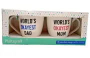 Pfaltzgraff World's Okayest Dad Mom Set of 2 Porcelain Mugs 18 oz. Brand New