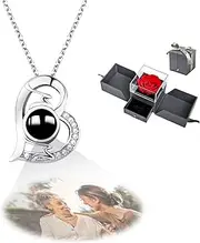 [Ｗoowayo] Custom Photo Projection Necklace with Picture Inside I Love You Necklace 100 Languages Personalized Heart Memorial Gift