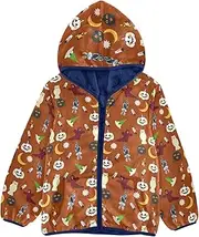 [GuoChe] Girls Sherpa Lined Happy Halloween Funny Cartoon Autumn Toddler Girl Jacket With Hood Navy Blue Baby Boy Zipper