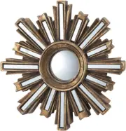 Small Gold Deco Sunburst Convex Wall Mirror