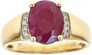 [Gin & Grace] 10K Yellow Gold 3Ct Genuine Opaque Ruby Ring with Diamonds for women | Ethically, authentically & organically sourced (Oval) shaped Ruby hand-crafted jewelry for her | Ruby Ring for women, White Gold gemstone stone, Ruby