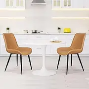 [ALFORDSON] Dining Chairs Set of 2 Metal Legs, PU Leather Upholstery Kitchen Chair with Adjustable Floor Protector, Reading Seater for Home Cafe Coffee Table, Rady Brown