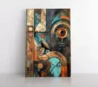 Abstract Art Deco Style Wall Art Print on Canvas Modern Gold Teal Copper Artwork