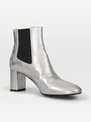 Silver Leather Chelsea Heel Boots