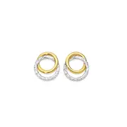 9ct Gold Two Tone Diamond-cut Double Circle Stud Earrings