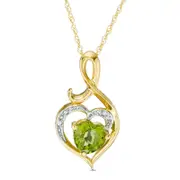 6.0mm Heart-Shaped Peridot and Natural Diamond Accent Swirl Heart Pendant in 10K Yellow Gold