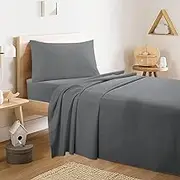 Carressa Linen 100% Egyptian Cotton Sheets - 600 Thread Count 3 PC Twin Size Sheet Set, Soft, Cooling, High Thread Count Sateen Weave, Extra Long Staple Luxury Bedding, 16 in Deep Pocket - Dark Grey
