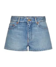 Valentino Logo Patch Straight Hem Denim Shorts 25,27 Blue