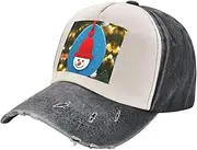 [YANYU] Christmas Carton Snowman Print Fashion Washed Distressed Baseball Cap Vintage Adjustable Hat with Classic Brim, Black and White, One Size