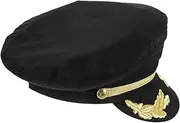 [WESIEVYA] Black European and American Style Captain Navy Sailor Hat Halloween Cosplay Navy Hat (black) Captain Prop Black Captain Cap Yacht Captain Cap Yacht Captain Hats Sailor Cap Fabric