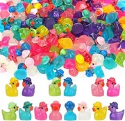 GGSTDDUP 80 Pack Luminous Mini Resin Ducks, Mini Ducks Tiny Duck Miniature Duck Figures Wearing Hat, Glow in The Dark DIY Crafts Cake Decor for Micro Landscape Dollhouse Garden (8 Colors)
